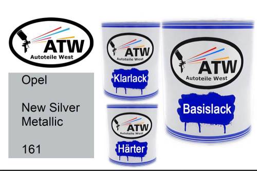 Opel, New Silver Metallic, 161: 1L Lackdose + 1L Klarlack + 500ml Härter - Set, von ATW Autoteile West.
